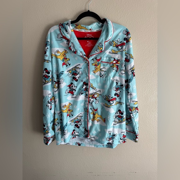 Disney 100 Anniv. Light Blue Mickey Mouse Winter Flannel Pajama Top -  Large - Picture 1 of 6